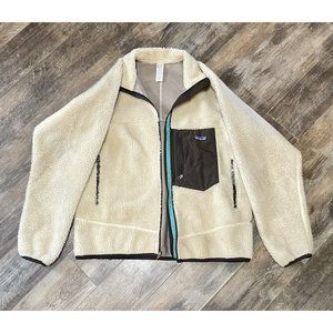 Patagonia retro-x deep pile fleece jacket Cream oatmeal off white Blue Men's L